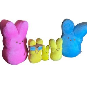 Peeps Bunnies Plush Set Of 5 Easter Bunny‎ Novelty Collectible Pink Blue Kidcore